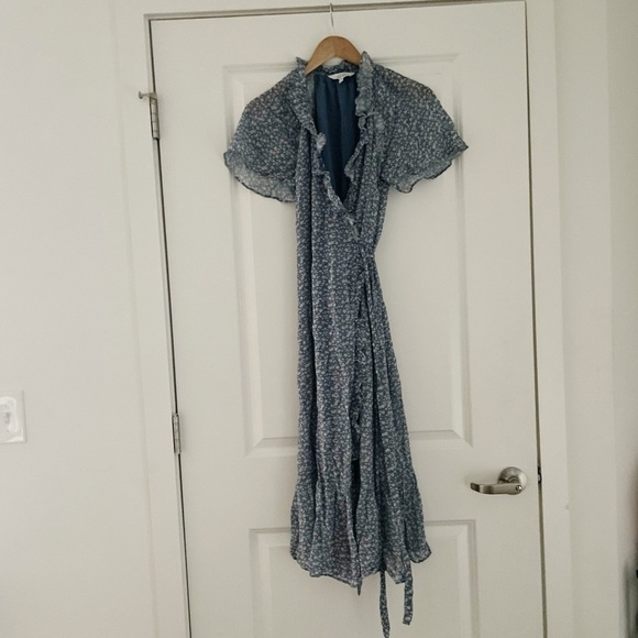 & Other Stories Floral Print Chiffon Ruffle Maxi Dress Hydrangea - Picture 4 of 10